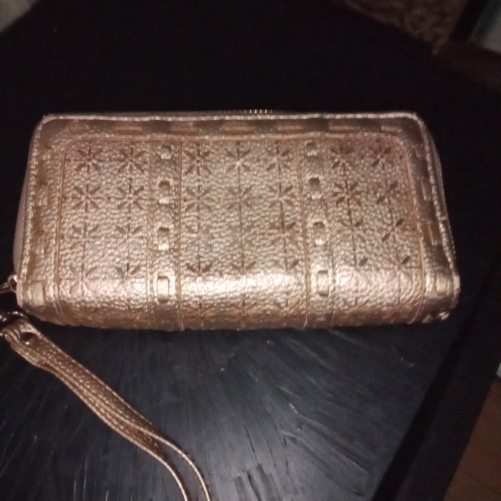 Boho metallic wristlet zip around wallet with two sides